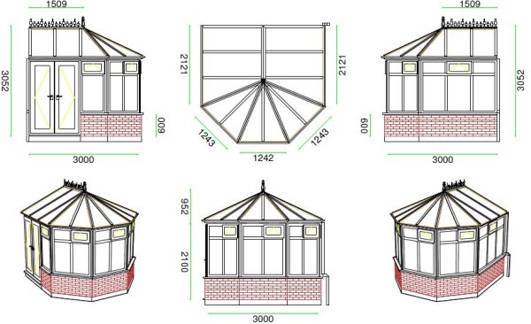 Edwardian-style Conservatory 3000mm by 3000mm by 3052mm
